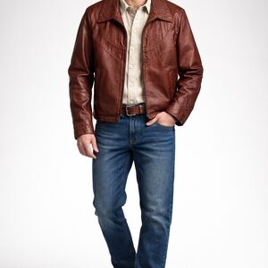Vintage Cabretta Leather Jacket Sears Men’s‎ Brown Cropped Retro Western